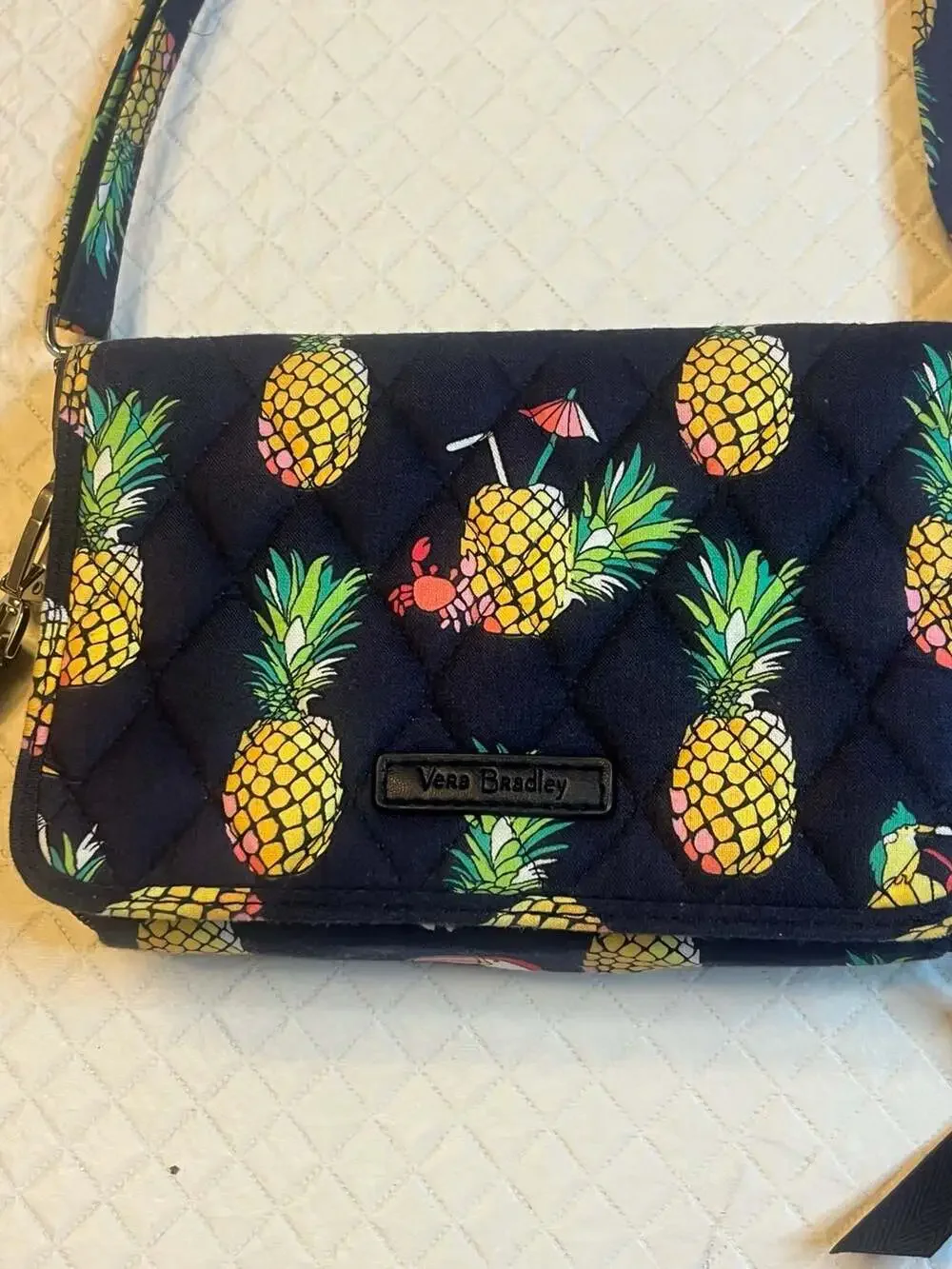 Vera Bradley Toucan Party RFID All in One Crossbody Bag pineapple pins colada